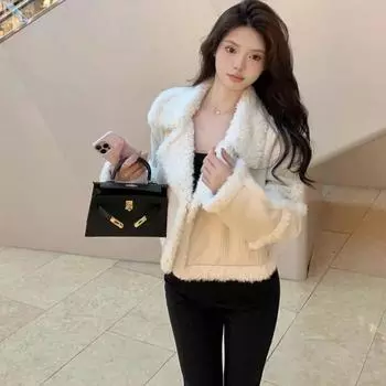 Пальто из овечьей шерсти с мехом, женское зимнее, новое, искусственный мех, утолщенный плюш, повседневный топ L белый