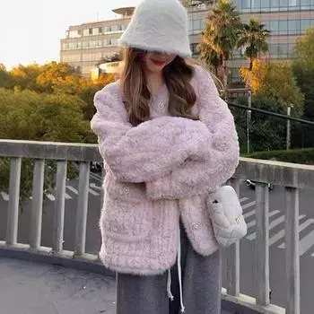 Пальто из овечьей шерсти темперамент женское зимнее новое высококачественное тонкое и универсальное небольшое ароматное плюшевое утолщенное верхнее S белый