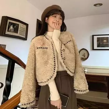 Пальто из овечьей шерсти Xiaoxiangfeng для женщин на зиму, утолщенное, свободное, универсальное, высококачественное, элегантное и изящное, короткий топ для женщин S