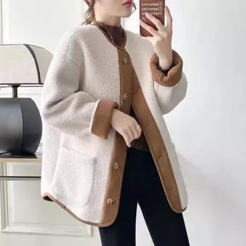 Пальто из овечьей шерсти женское, новое популярное осенне-зимнее короткое знаменитое ретро-топ-джерси высокого класса M