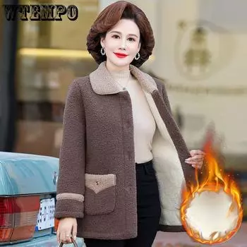 Пальто из овечьей шерсти, женское однотонное утолщенное плюшевое пальто, теплое зимнее флисовое пальто с хлопковыми частицами XL