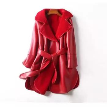 Пальто из овечьей шерсти женское средней и длинной длины из цельной овечьей шерсти модное шуба Haining из цельного меха зимнее S красный