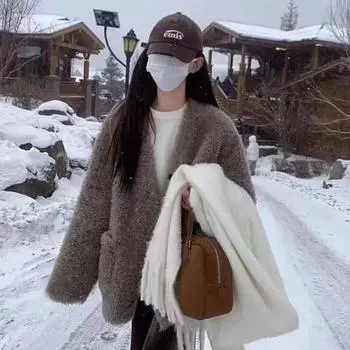 Пальто из овечьей шерсти, женское, зимнее, теплое, новое, экологически чистое, искусственный мех, универсальный кардиган в студенческом стиле, плюшевое пальто S 80-52.5 kg cotton thickened