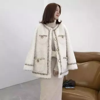 Пальто из овечьей шерсти, женское, легкое, состриженное овечье пальто с интегрированным мехом, новые гранулы шерсти Xiaoxiangfeng, весна S (recommended within 57.5 kg)