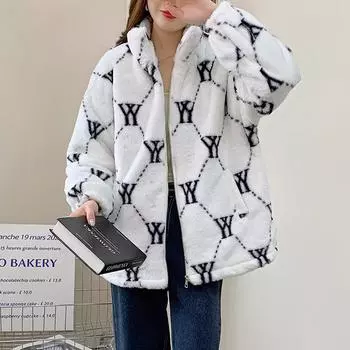 Пальто из овечьей шерсти женское 2024 новое короткое стоячее пальто с утолщенным мехом интегрированное пальто из овечьей шерсти L