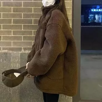 Пальто из овечьей шерсти женское плюшевое зимнее утолщенное меховое интегрированные гранулы овечья шерсть экологически чистый мех мех средней длины M абрикосовый