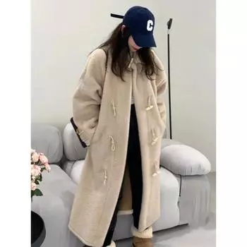 Пальто из овечьей шерсти женское зимнее утолщенное длинное 2024 новое меховое интегрированное молодое плюшевое экологически чистое меховое пальто M 80-105