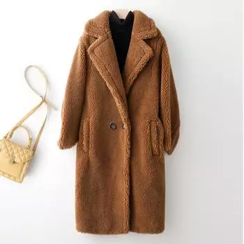 Пальто из плюшевого мишки женское зимнее 2024 года стрижка овец средняя и длинная шуба из ягненка с интегрированным мехом S (85-57.5 kg) розы красного