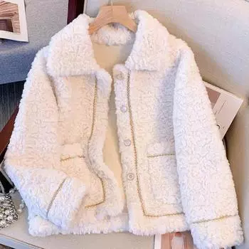 Пальто из плюшевой овчины небольшого бризового цвета для женщин, осень-зима, новая высококачественная верхняя одежда, меховая куртка, короткие утепленные топы для женщин M белый