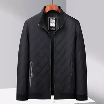 Пальто из шелка и хлопка Mulberry, осень и зима, новое мужское короткое повседневное хлопковое пальто с воротником-стойкой, куртка для мужчин среднего возраста с хлопковой подкладкой, куртка для папы, мужская L чёрный