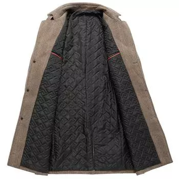 Пальто из шерсти и хлопка с узором «елочка» для мужчин с лацканами средней и длинной длины из шерсти для мужчин L серый