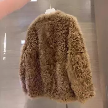 Пальто из шерсти ягненка кофейного цвета в стиле ретро для женщин, модели на осень и зиму. Высокий смысл очень красивый. Майяр носит шерстяной топ. S [80-50 kg] коричневый