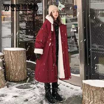 Пальто из шерсти ягненка, женская корейская версия, свободная зимняя бархатная парка средней длины плюс, хлопковая куртка с инструментами XL