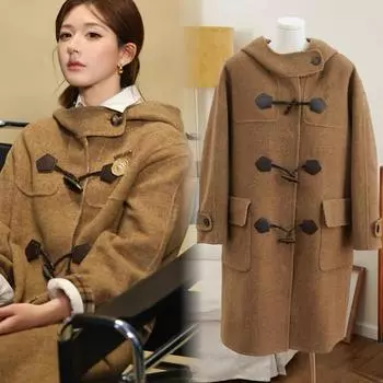 Пальто из шерсти в клетку в стиле ретро с рисунком медведя, двухстороннее, на пуговицах, для невысоких людей S