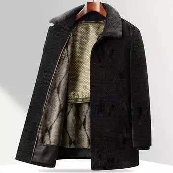 Пальто из синели для мужчин среднего и пожилого возраста, съемная бархатная подкладка, толстое шерстяное пальто для папы M