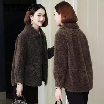 Пальто из стриженного овечьего меха Женское короткое пальто из зернистого флиса и меха ягненка XXXL
