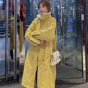 Пальто из утепленной овечьей шерсти с подкладкой, хлопковое пальто средней длины, длиной до колена, свободное пальто-пирожное L армия зеленый