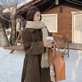 Пальто из зернистой шерсти ягненка Maillard в стиле ретро для женщин на осень и зиму, суперкрасивое флисовое пальто с талией S темно-коричневого