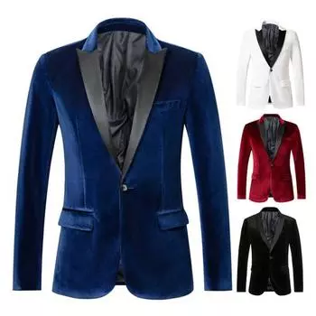 Пальто из золотистого бархата с одной пуговицей и длинным рукавом, пиджак в стиле пэчворк, деловая официальная верхняя одежда L синий