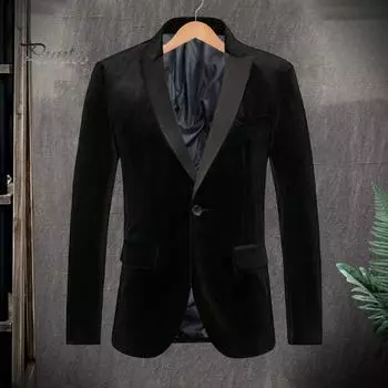 Пальто из золотистого бархата с одной пуговицей и длинным рукавом, пиджак в стиле пэчворк, деловая официальная верхняя одежда M синий