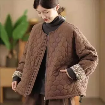 Пальто Johnature с цветочным принтом и застежкой-молнией на внутренней стороне, с длинными рукавами, женское зимнее пальто Niche, свободное, однотонное, с круглым вырезом One Size