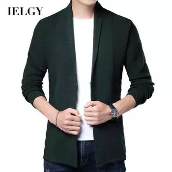 Пальто Кардиган Верх вязаный IELGY Мужская одежда Черный Модный однотонный тонкий простой M серый