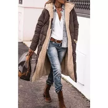 Пальто-куртка с плюшевой подкладкой на молнии, повседневное теплое зимнее пальто средней длины с длинными рукавами и капюшоном, женская одежда S светло-серый