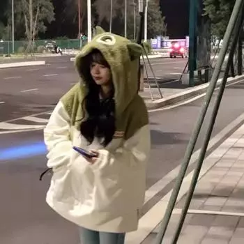 Пальто Little Monster из искусственной овечьей шерсти, свободный крой на осень и зиму, универсальная, милая и симпатичная, утолщенная плюшевая хлопковая одежда. S светло-зеленый