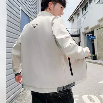 Пальто мужская куртка весна-осень красивая модная повседневная куртка с воротником-стойкой и карманом на молнии M серый