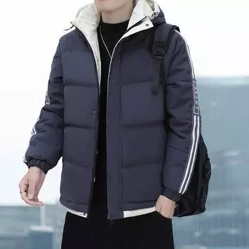 Пальто мужская новая зимняя повседневная куртка с хлопковой подкладкой мужская молодежная модная брендовая короткая толстая теплая куртка с хлопковой подкладкой с капюшоном M