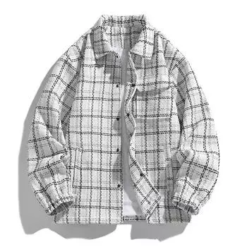Пальто Мужская Универсальная Рубашка Свободная Клетчатая Шерстяная Рубашка XXXL белый