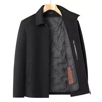 Пальто мужское, отстегивающееся, с пуховой подкладкой, повседневная куртка с лацканами, мужская шерстяная куртка высшего качества 170 чёрный