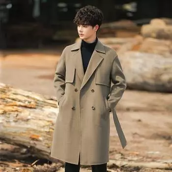 Пальто мужское среднее и длинное зимнее утолщенное теплое без кашемира корейское пальто-тренчкот мужские шерстяные изделия S