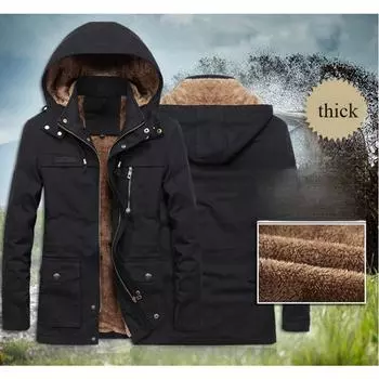 Пальто мужское толстое теплое мужское пальто зимние парки повседневная хлопковая стеганая куртка мужская с несколькими карманами меховые толстовки мужская парка XS чёрный