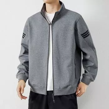 Пальто мужское весна и осень новый американский модный бренд свободный мужской свитер с воротником-стойкой куртка на молнии кардиган топ M серый