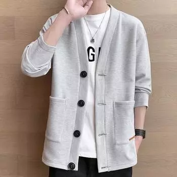 Пальто мужское весна и осень новый вязаный спортивный кардиган свитер куртка верхняя спортивная одежда мужская M