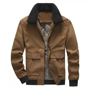 Пальто мужское зимнее утолщенное флисовое воротник флисовая куртка-бомбер куртка из хлопкового овечьего флиса L серый