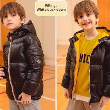 Пальто на хлопковой подкладке из натурального белого утиного пуха для мальчиков и девочек, зимняя толстая пуховая куртка, детское пальто 100cm чёрный