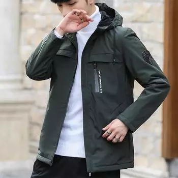 Пальто на весну и осень Мужская куртка с капюшоном Повседневная одежда Мужской бархатный тренчкот для мужчин среднего и молодого возраста Средняя и длинная M серый