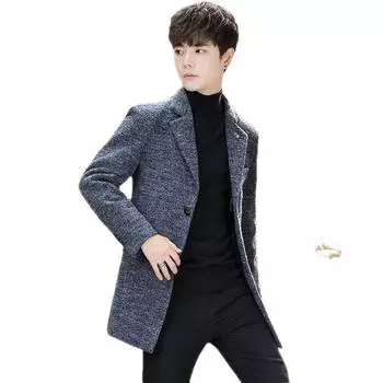 Пальто на весну и осень Мужское пальто-тренч Пальто средней и длинной длины Мужское молодежное пальто корейской версии Приталенное шерстяное пальто Пальто Мужское пальто-тренч M