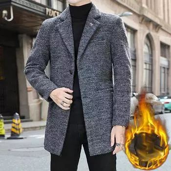 Пальто на весну и осень Мужское пальто-тренч Пальто средней и длинной длины Мужское молодежное пальто корейской версии Приталенное шерстяное пальто Пальто Мужское пальто-тренч L