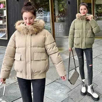 Пальто однотонное женское пальто средней длины с большим шерстяным воротником, новинка 2023 года, зимнее пальто для рабочей одежды M чёрный