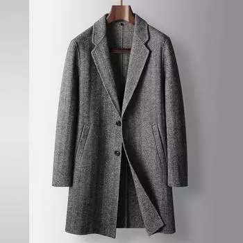 Пальто осень и зима средняя и длинная двухсторонняя тренчкот для среднего и молодого возраста деловая теплая повседневная куртка в полоску зубочистки 175