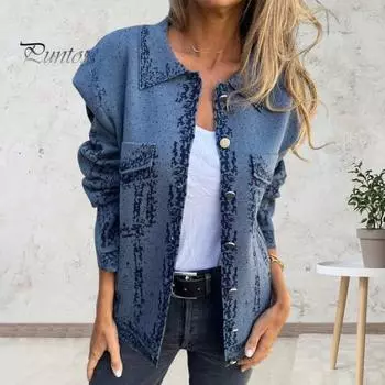 Пальто осень-весна с карманом-клапаном, отложным воротником, длинными рукавами, однобортным, на пуговицах, повседневная одежда в стиле ретро, верхняя одежда для активного отдыха, повседневная куртка XXL синий