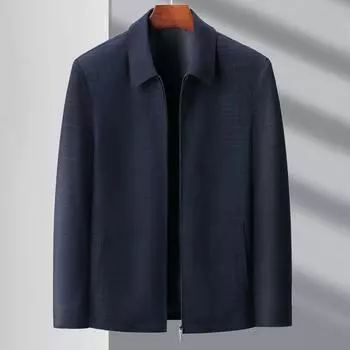 Пальто папы, мужское, нового стиля, для руководящих кадров среднего и пожилого возраста, административный, с клетчатыми лацканами, весенне-осенняя шерстяная куртка 165