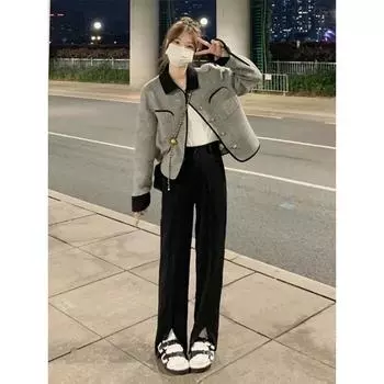 Пальто с длинными рукавами в стиле ретро, маленькое ароматное, женское, осень 2024, большой размер, слегка полноватый, мм, свободный и универсальный, короткий топ S