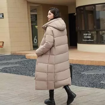 Пальто с капюшоном, длинным утолщенным свободным зимним пальто из бусин и разрезов из хлопка M белый