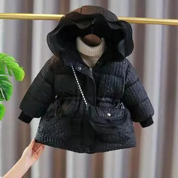 Пальто с капюшоном для маленьких девочек, бархатное, толстое, теплое, пальто для принцессы на день рождения, детская модная одежда, верхняя одежда 130 чёрный