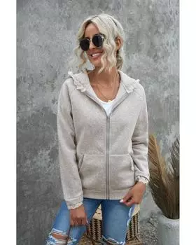 Пальто с капюшоном и кружевной отделкой Azura Exchange S серый