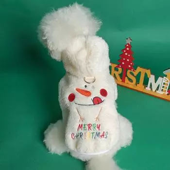 Пальто с капюшоном из овчины для домашних животных Рождественская куртка для собак Одежда для кошек Рождественская пушистая одежда Милая одежда для щенков-снеговиков Пальто XS